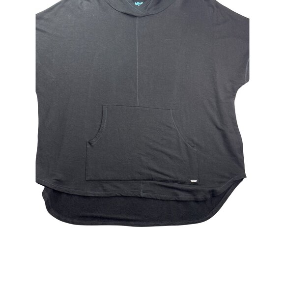 Bliss Black Short Sleeve Hooded Top Size L Kangaroo Pocket Rayon Blend - Picture 4 of 7